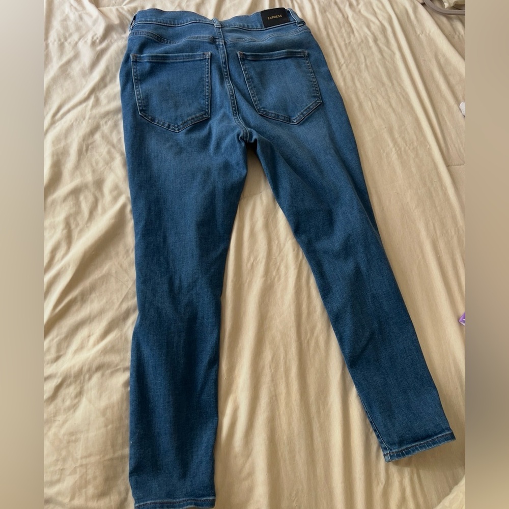 Express Deep Blue Ripped Skinny Jeans - Picture 2 of 3